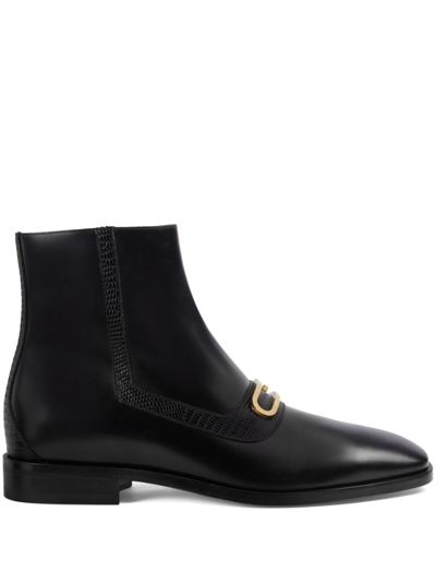 Gucci Geometric G Leather Boots In Black