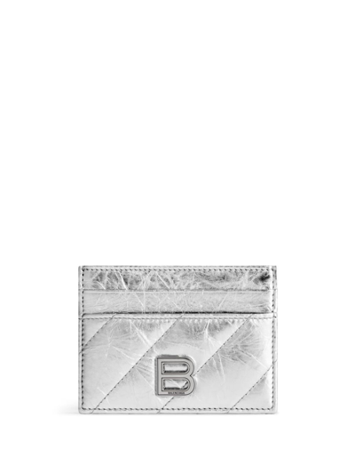 Balenciaga Logo-plaque Leather Cardholder In Silber