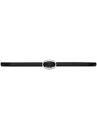 Saint Laurent Women's Oval Buckle Thin Belt In Smooth Leather In Black
