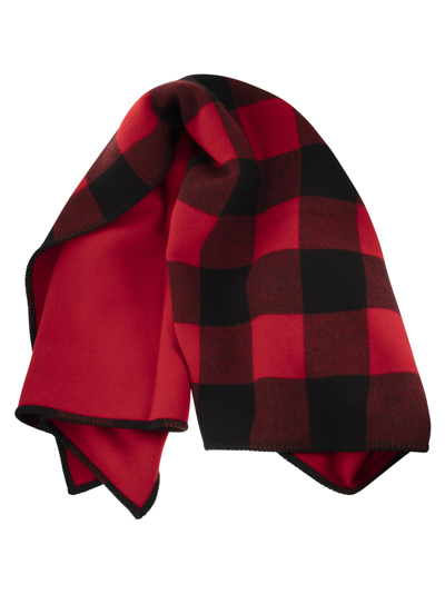 Woolrich Pure Wool Check Scarf  In Red/black