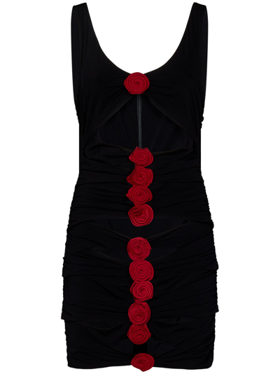 Magda Butrym Rose-detailed Cutout Mini Dress In Black