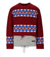 Dsquared2 Jacquard Hybrid Canadian Sweater With Distressed Detail In Rosso