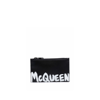 Alexander Mcqueen Black Leather Zipped Card Holder With Logo In Black