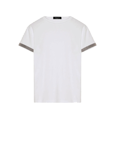 Fabiana Filippi Bead-embellished Cotton T-shirt In Bianco