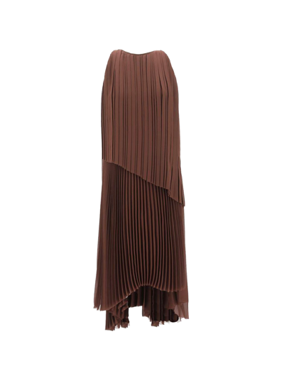 Fabiana Filippi Dark Brown Pleated A Line Asimmetric Long Dress