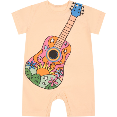 Stella Mccartney Pink Romper For Baby Girl With Guitar And Logo