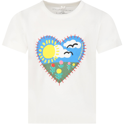 Stella Mccartney Kids' White T-shirt For Girl With Heart And Logo
