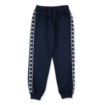Dolce & Gabbana Kids'  Pantaloni Blu In Felpa Di Cotone Bambino