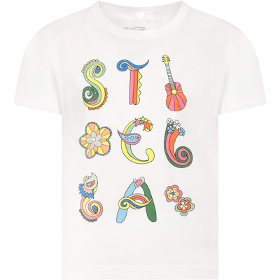 Stella Mccartney Kids' White T-shirt For Girl With Logo And Print
