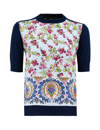 Etro Berry-print Silk Panel Knit Crop Top In Blu