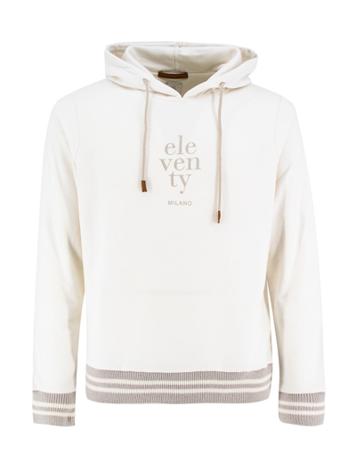 Eleventy Hoodie In White And Beige