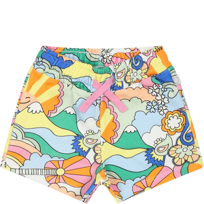 Stella Mccartney Yellow Shorts For Baby Girl With Logo In Multicolor