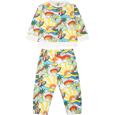 Stella Mccartney White Suit For Baby Boy With Print In Multicolor