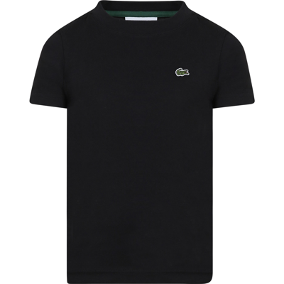 Lacoste Kids' Black T-shirt For Boy With Crocodile