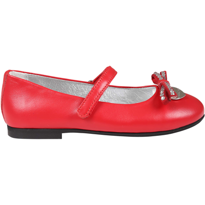 Monnalisa Kids' Red Ballet Flats For Girl With Bow