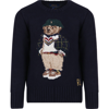 RALPH LAUREN BLUE SWEATER FOR BOY WITH BEAR AND LOGO
