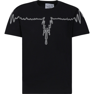 Marcelo Burlon County Of Milan Kids' Black T-shirt For Boy With Wings In Black Wh