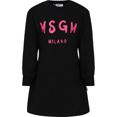 Msgm Kids' Black Dress For Girl With Logo
