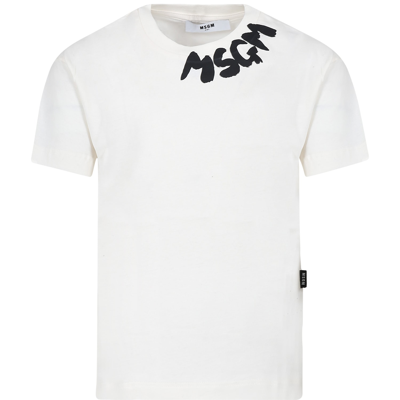 Msgm Ivory Sweatshirt For Kids With Logo In Bianco