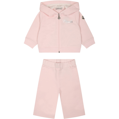 Moncler Kids' Pink Suit For Baby Girl With Logo