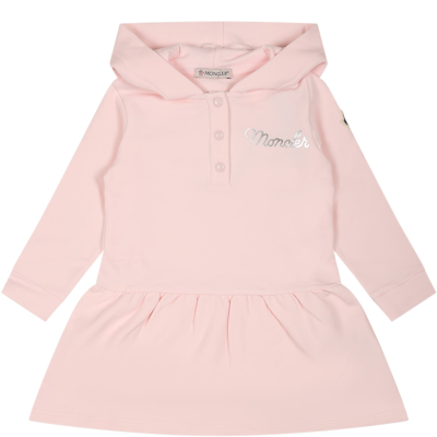 Moncler Kids' Pink Dress For Baby Girl With Logo