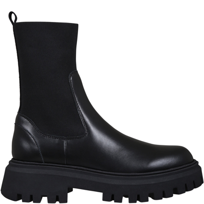 Moncler Kids' Black Boots For Girl With Logo