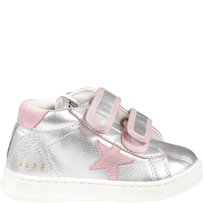 Golden Goose Kids' June层压亮粉粘扣运动鞋 In Silver,pink