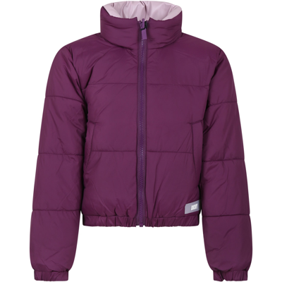 Dkny Kids' Reversible Purple Jacket For Girl With Logo In Pink