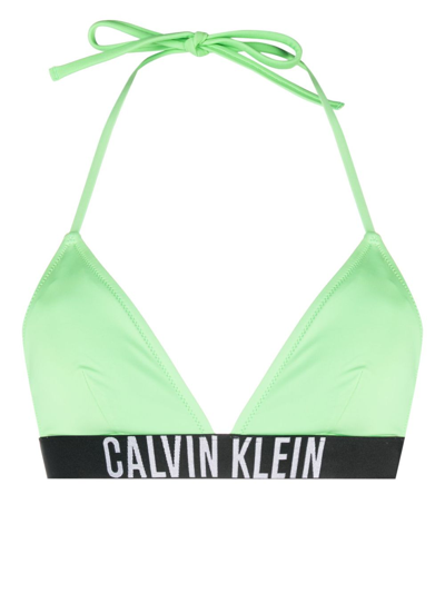 Calvin Klein Logo-underband Triangle Bikini Top In Green