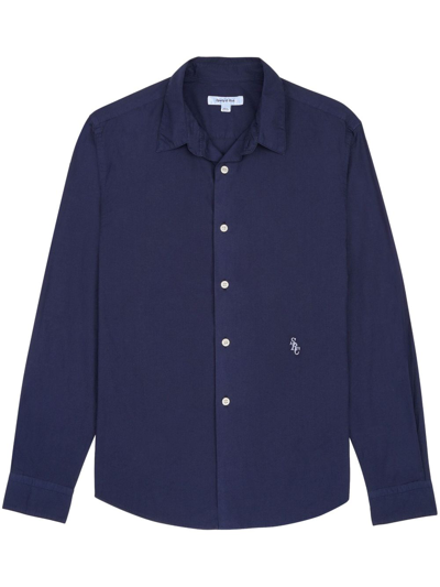 Sporty And Rich Logo-embroidered Cotton Shirt In Blue