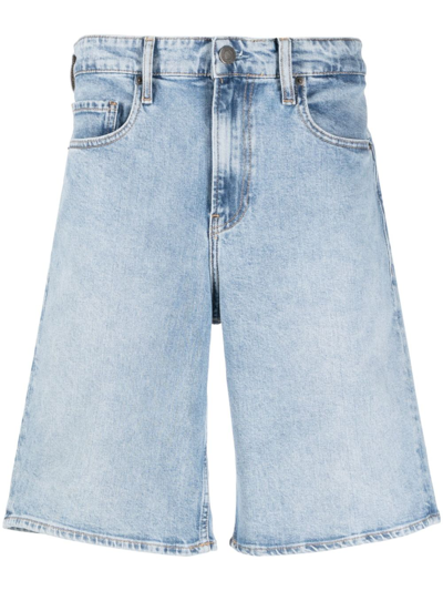 Calvin Klein Logo-patch Mid-rise Denim Shorts In Blue