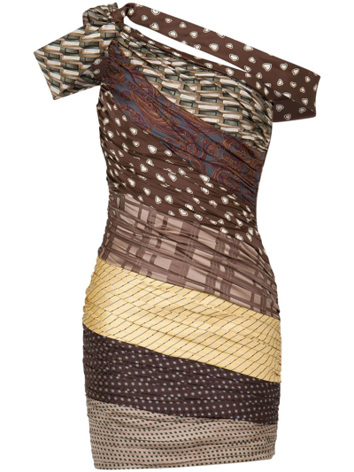 Moschino Patchwork-design Sleeveless Dress In Brown