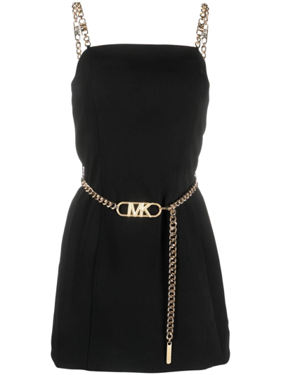 Michael Michael Kors Logo-buckle Belt Minidress In Black