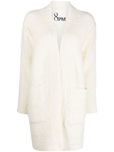 8pm Textured-finish Long-sleeve Cardigan In White