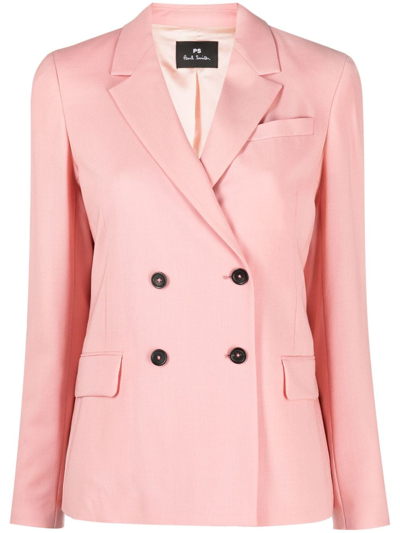 Ps By Paul Smith Double-breasted Wool Blazer In Pink