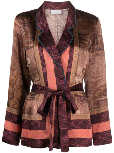 Pierre-louis Mascia Kamut Belted Silk Blazer In Brown