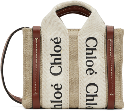Chloé Beige & Tan Nano Woody Bag In 90u White - Brown 1