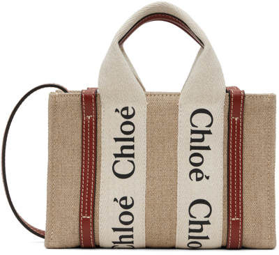 Chloé Woody Cotton-canvas Tote Bag In White - Brown 1