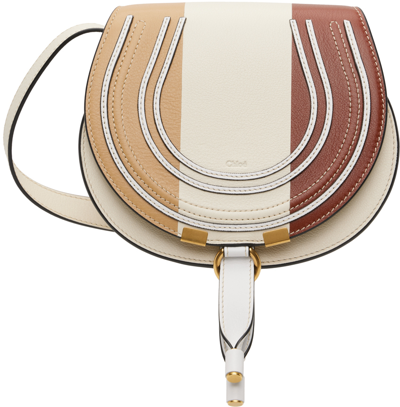 Chloé Off-white Small Marcie Saddle Bag In 93c Brown - Beige 1