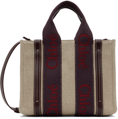 Chloé Beige & Burgundy Small Woody Tote In 9g0 Purple - Red 1