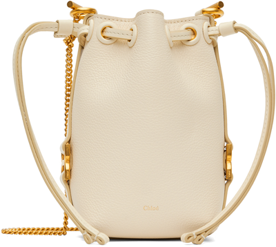 Chloé Chloe Woman Ivory Leather Micro Marcie Bucket Bag In 110 Misty Ivory