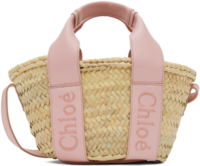 Chloé Sense Small Raffia & Leather Basket Tote In Pink