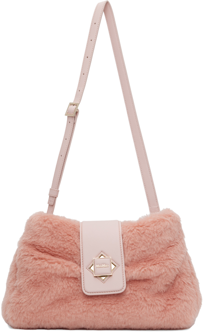 Max Mara Cuscino Leather-trimmed Teddy Clutch In Pink