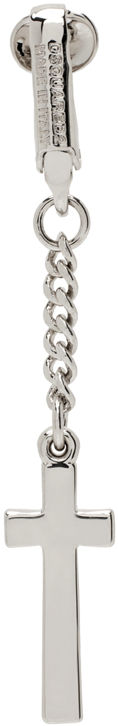 Dsquared2 Silver Cross Single Earring In F124 Palladium