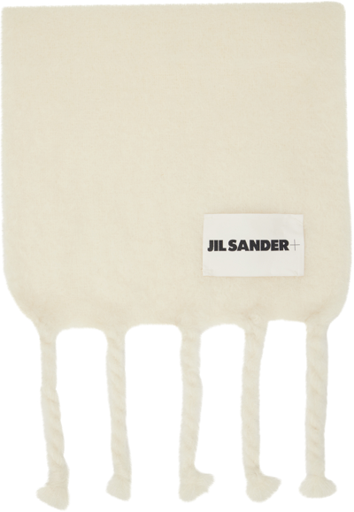 Jil Sander White Brushed Scarf In Neutrals