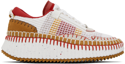 Chloé Red & White Nama Trainers In 283 Lovely Beige