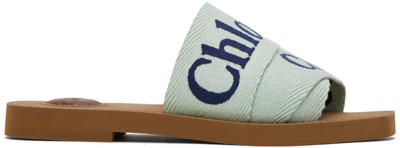 Chloé Woody Canvas Slides In 97s Green - Blue 1