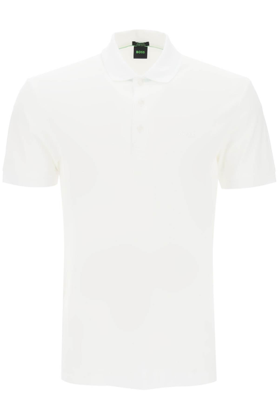 Hugo Boss Regular Fit Jacquard Polo Shirt In White