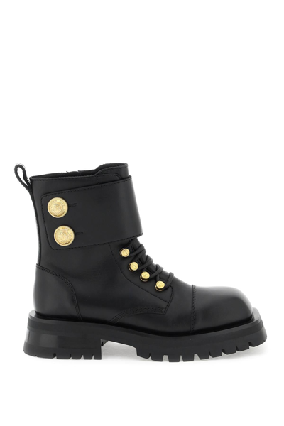 BALMAIN LEATHER RANGER BOOTS WITH MAXI BUTTONS