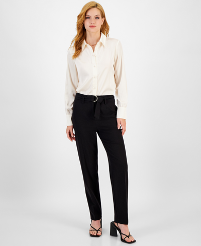 Bar Iii Women's Bi-stretch Belted Ankle Pants, Created For Macy's In Black